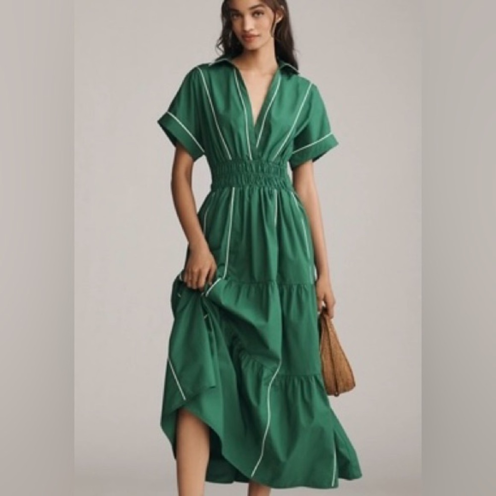 NWT Size LP -Anthro 100% Cotton The Somerset Maxi Dress Green (NWT US$ 178)